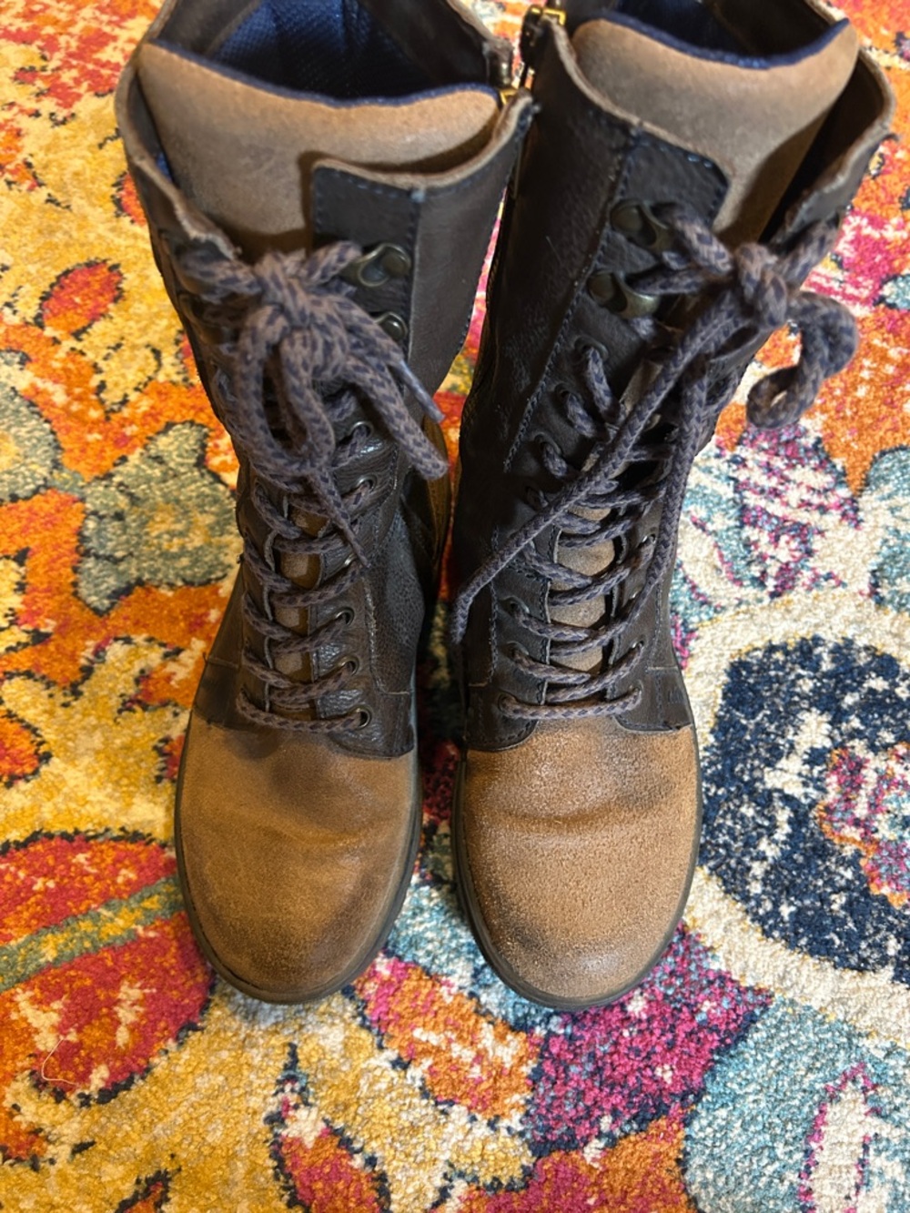 Born Women's Lace-Up Combat Boots in Dark Brown and Tan - Picture 4 of 5